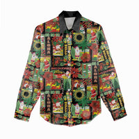 Hawaiian Santa Christmas Pattern Women Casual Shirt Black Version - Polynesian Pride