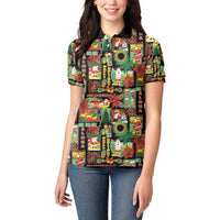 Hawaiian Santa Christmas Pattern Women Polo Shirt Black Version - Polynesian Pride