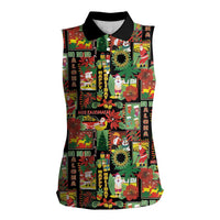 Hawaiian Santa Christmas Pattern Women Sleeveless Polo Shirt Black Version - Polynesian Pride
