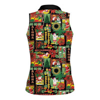 Hawaiian Santa Christmas Pattern Women Sleeveless Polo Shirt Black Version - Polynesian Pride