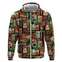 Hawaiian Santa Christmas Pattern Zip Hoodie Black Version - Polynesian Pride
