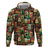 Hawaiian Santa Christmas Pattern Zip Hoodie Black Version - Polynesian Pride