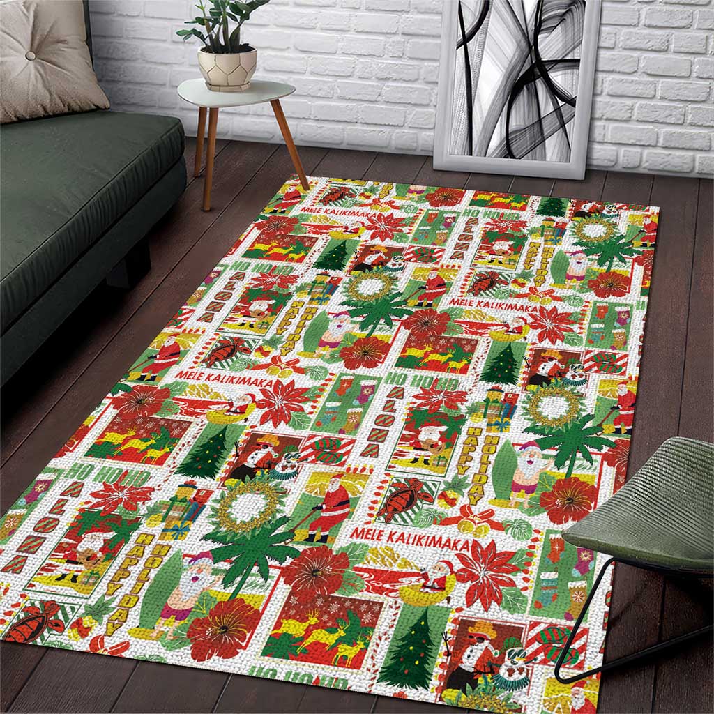 Hawaiian Santa Christmas Pattern Area Rug White Version - Polynesian Pride