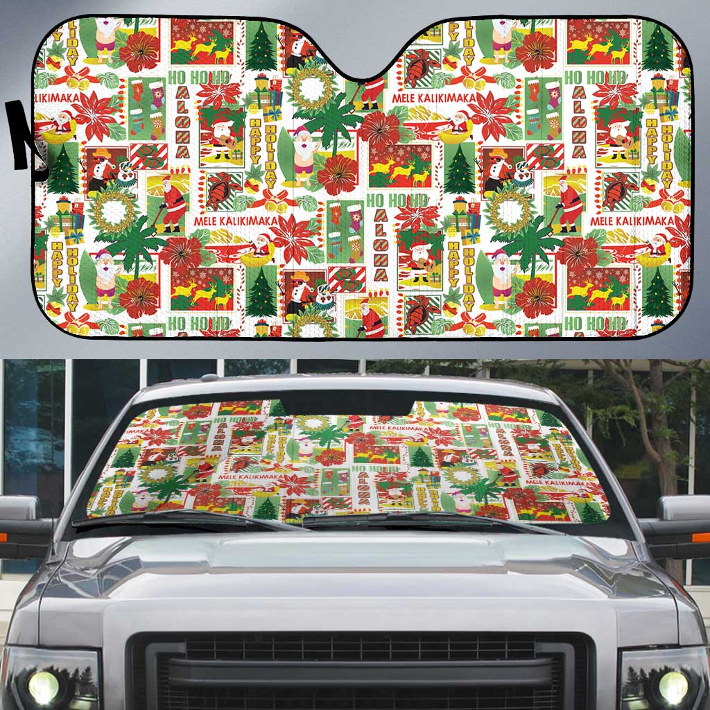Hawaiian Santa Christmas Pattern Auto Sun Shade White Version - Polynesian Pride