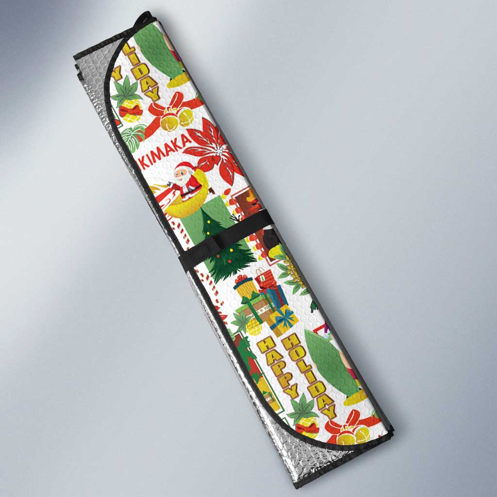 Hawaiian Santa Christmas Pattern Auto Sun Shade White Version - Polynesian Pride