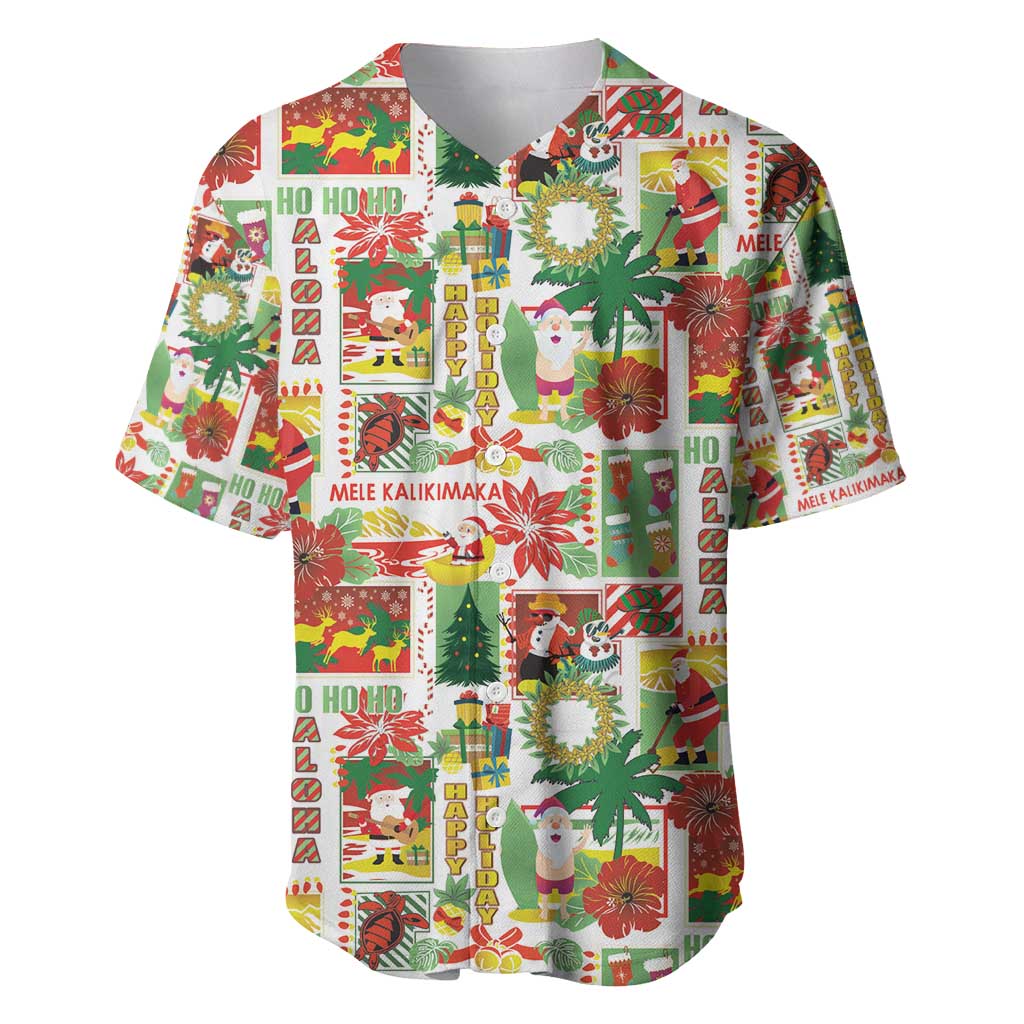 Hawaiian Santa Christmas Pattern Baseball Jersey White Version - Polynesian Pride