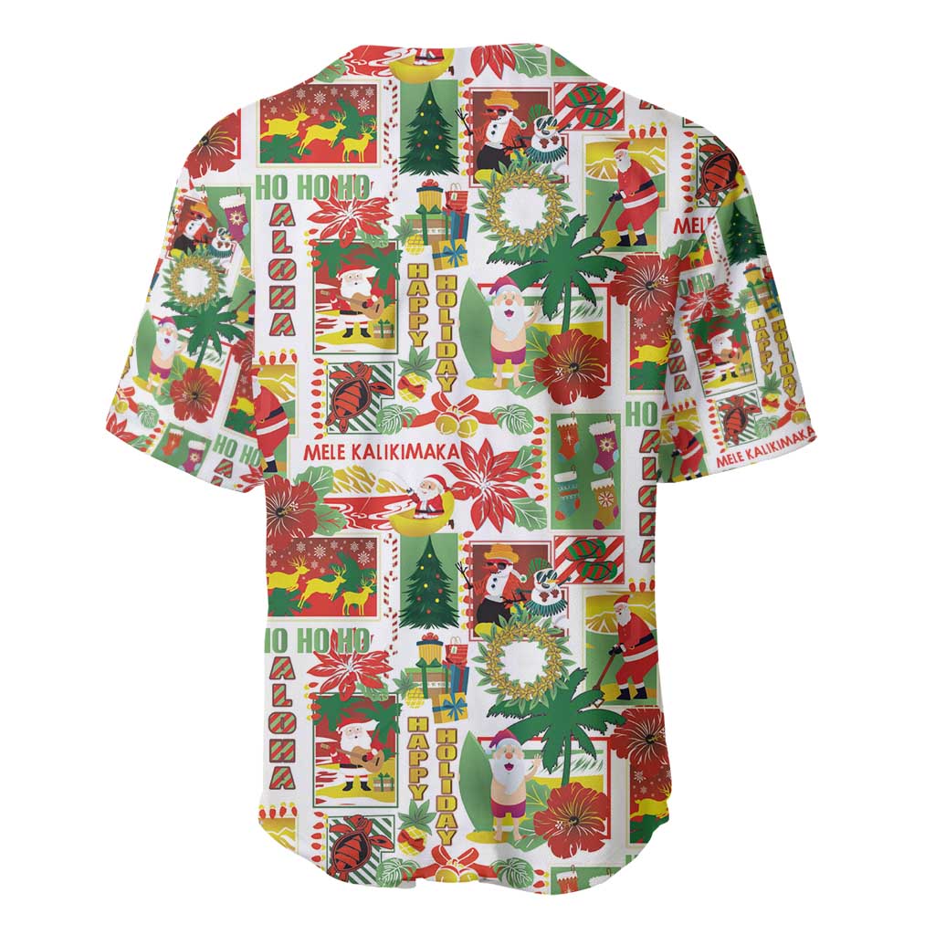 Hawaiian Santa Christmas Pattern Baseball Jersey White Version - Polynesian Pride