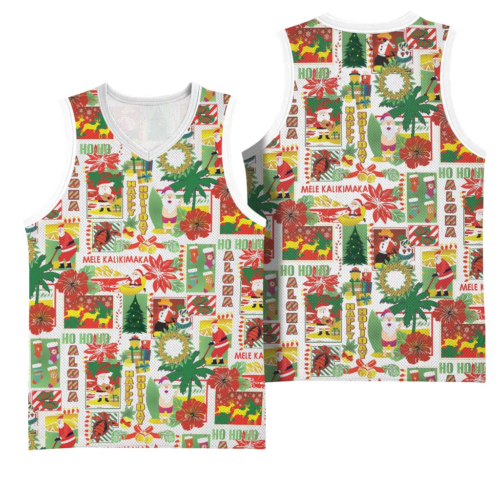Hawaiian Santa Christmas Pattern Basketball Jersey White Version - Polynesian Pride