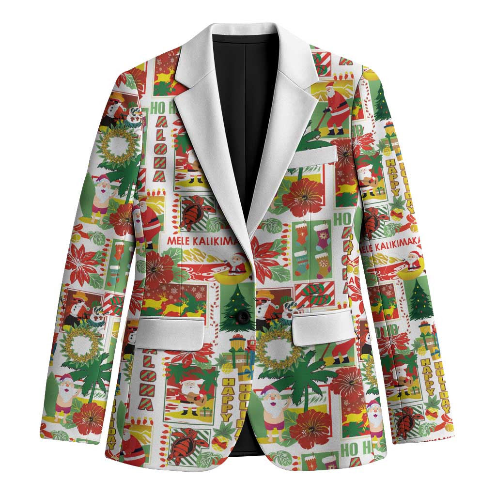 Hawaiian Santa Christmas Pattern Blazer White Version - Polynesian Pride