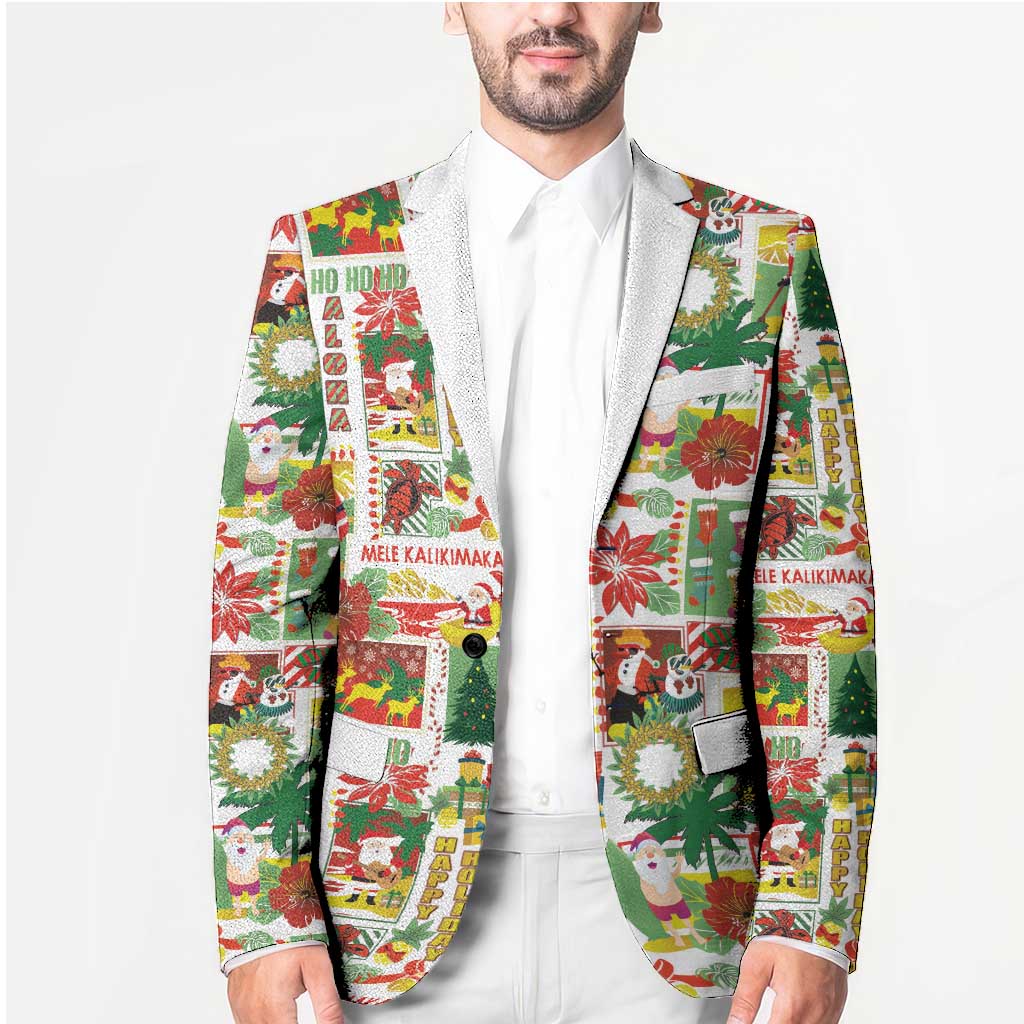 Hawaiian Santa Christmas Pattern Blazer White Version - Polynesian Pride