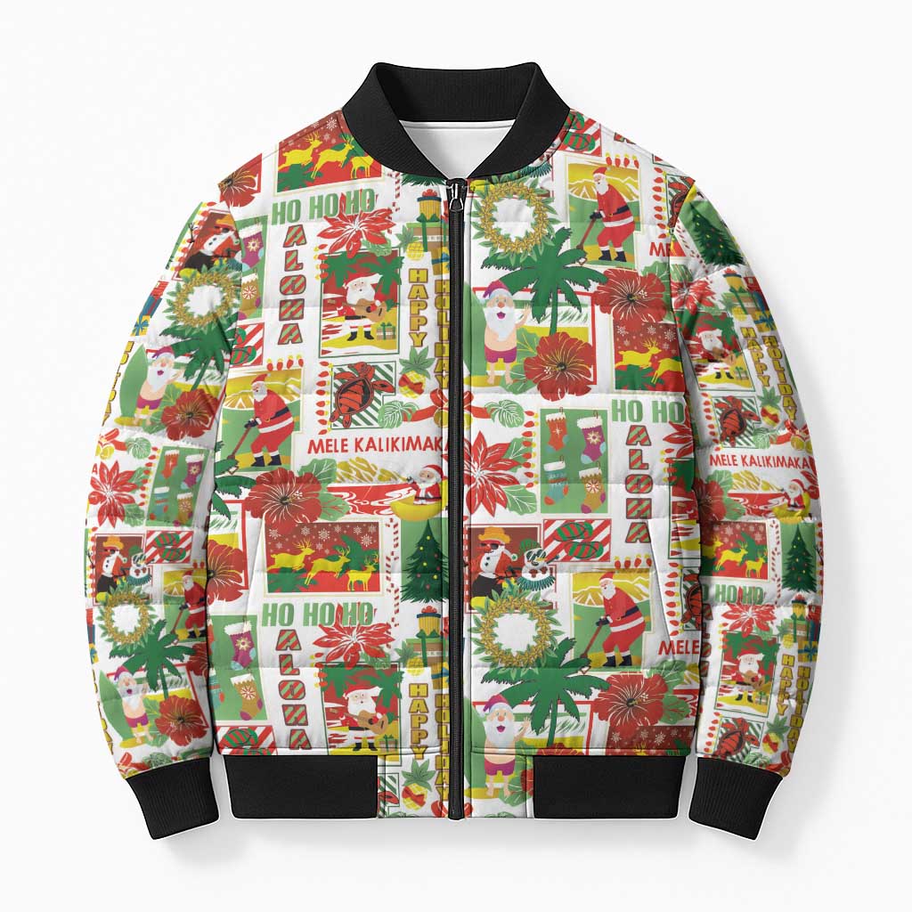 Hawaiian Santa Christmas Pattern Bomber Puffer Jacket White Version - Polynesian Pride