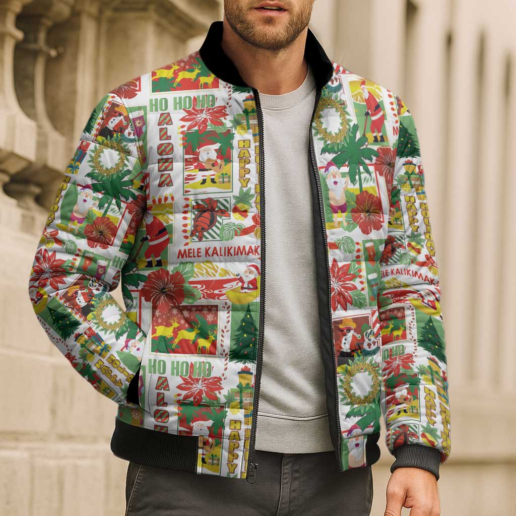 Hawaiian Santa Christmas Pattern Bomber Puffer Jacket White Version - Polynesian Pride