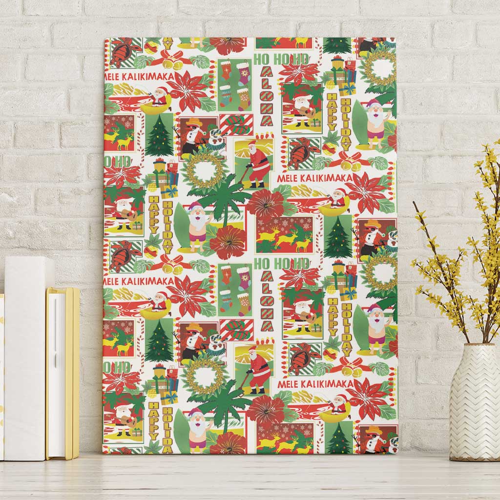 Hawaiian Santa Christmas Pattern Canvas Wall Art White Version - Polynesian Pride