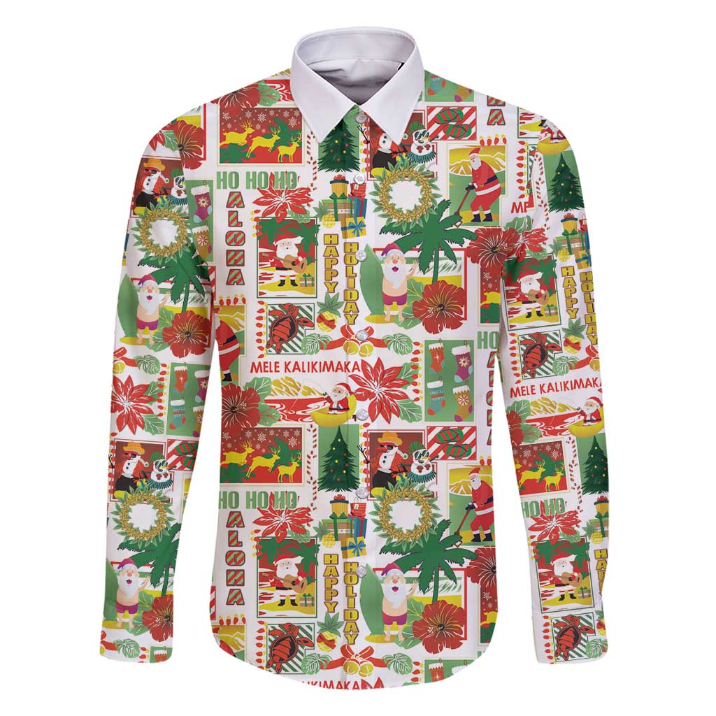 Hawaiian Santa Christmas Pattern Family Matching Long Sleeve Bodycon Dress and Hawaiian Shirt White Version - Polynesian Pride