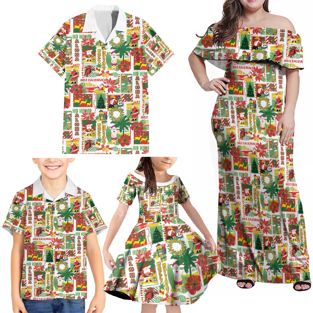 Hawaiian Santa Christmas Pattern Family Matching Off Shoulder Maxi Dress and Hawaiian Shirt White Version - Polynesian Pride