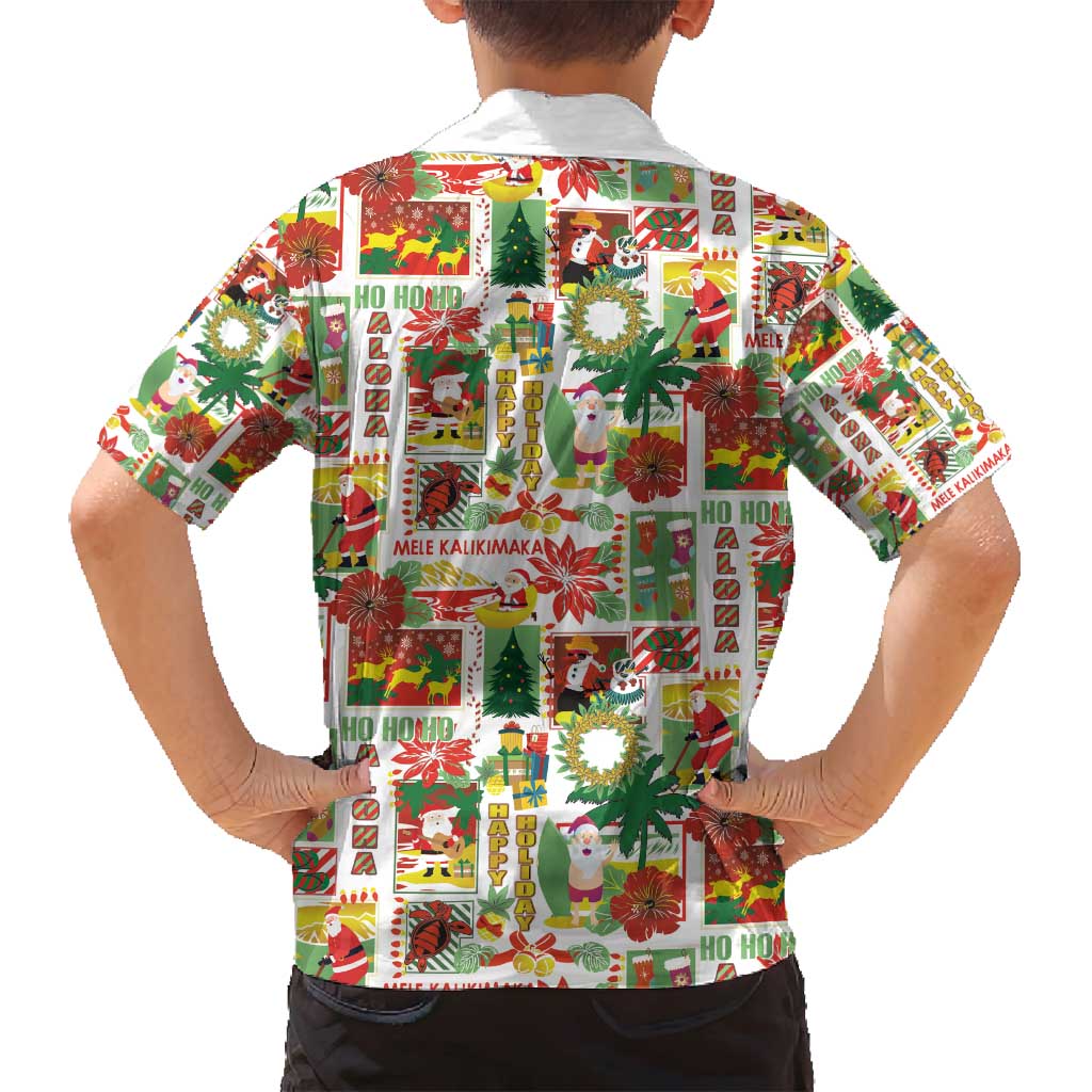 Hawaiian Santa Christmas Pattern Family Matching Off Shoulder Short Dress and Hawaiian Shirt White Version - Polynesian Pride