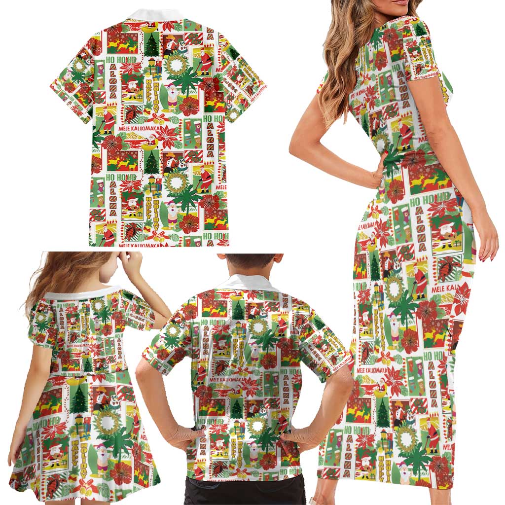 Hawaiian Santa Christmas Pattern Family Matching Short Sleeve Bodycon Dress and Hawaiian Shirt White Version - Polynesian Pride