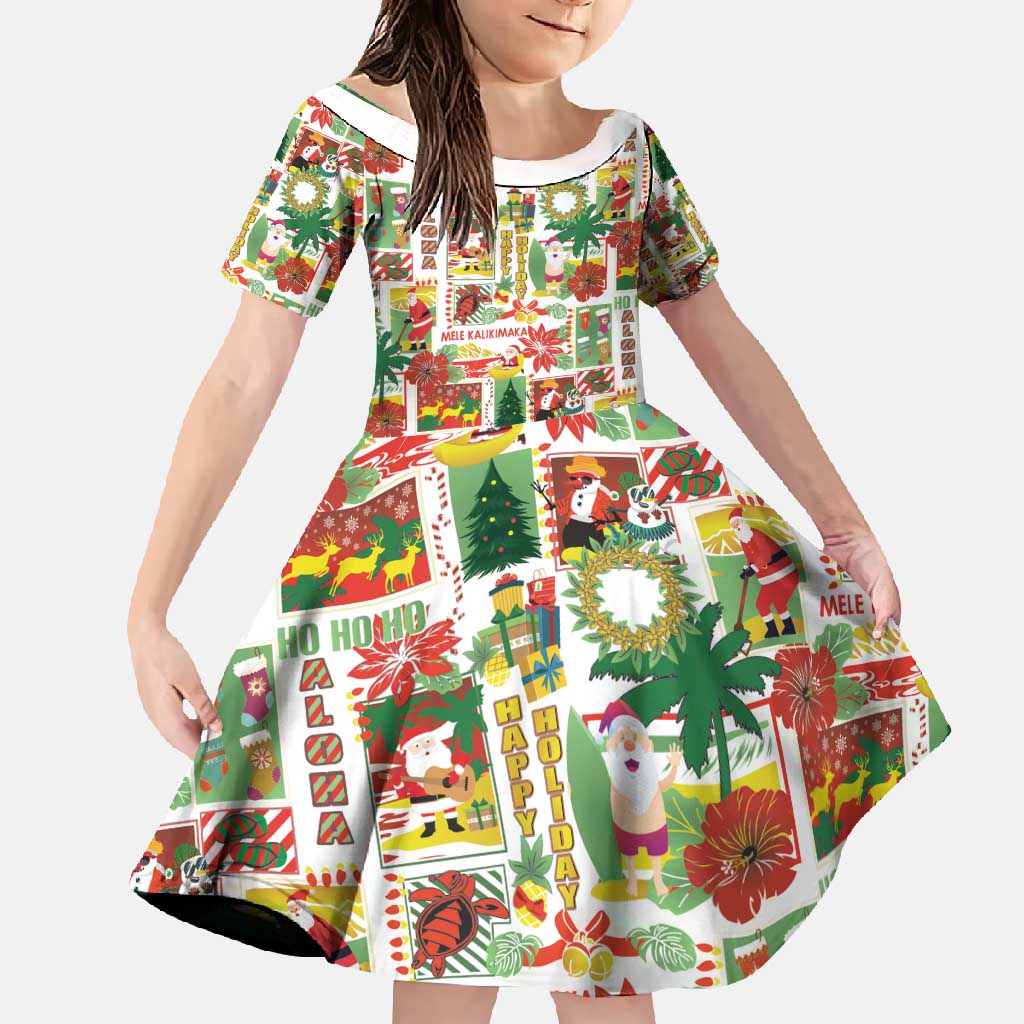 Hawaiian Santa Christmas Pattern Family Matching Tank Maxi Dress and Hawaiian Shirt White Version - Polynesian Pride