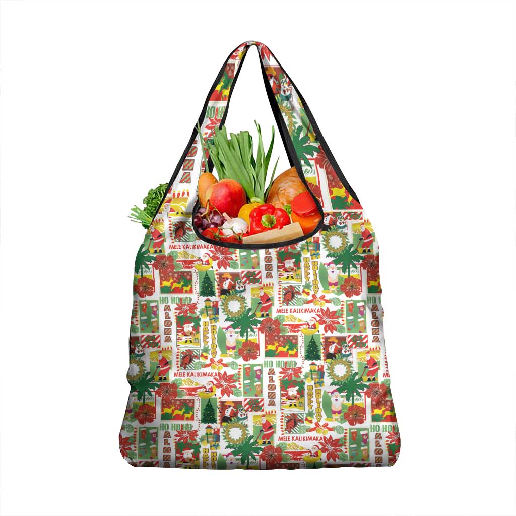 Hawaiian Santa Christmas Pattern Grocery Bag White Version - Polynesian Pride