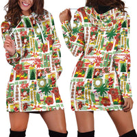 Hawaiian Santa Christmas Pattern Hoodie Dress White Version - Polynesian Pride