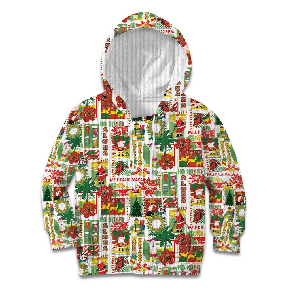 Hawaiian Santa Christmas Pattern Kid Hoodie White Version - Polynesian Pride
