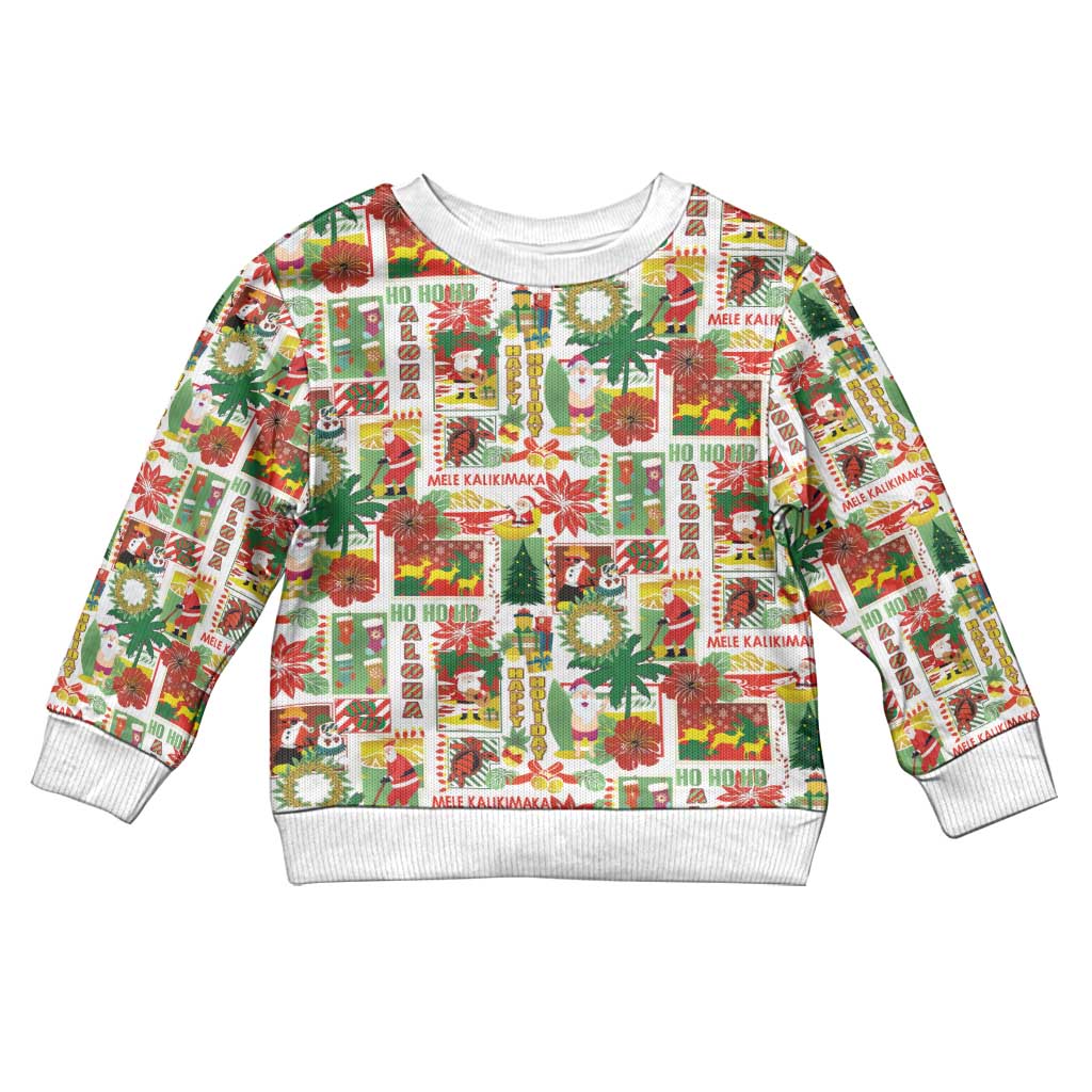Hawaiian Santa Christmas Pattern Kid Ugly Christmas Sweater White Version - Polynesian Pride
