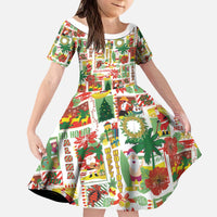 Hawaiian Santa Christmas Pattern Kid Short Sleeve Dress White Version - Polynesian Pride