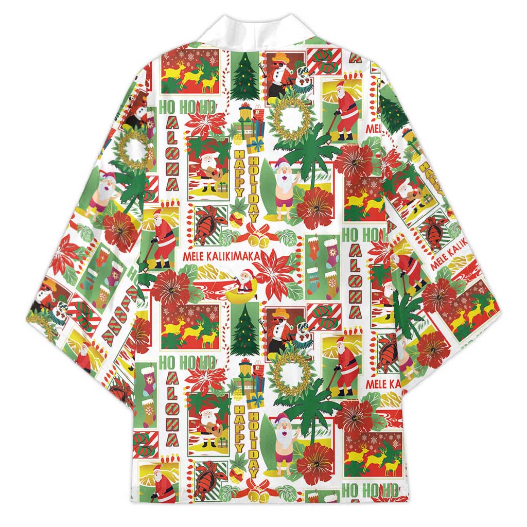 Hawaiian Santa Christmas Pattern Kimono White Version - Polynesian Pride