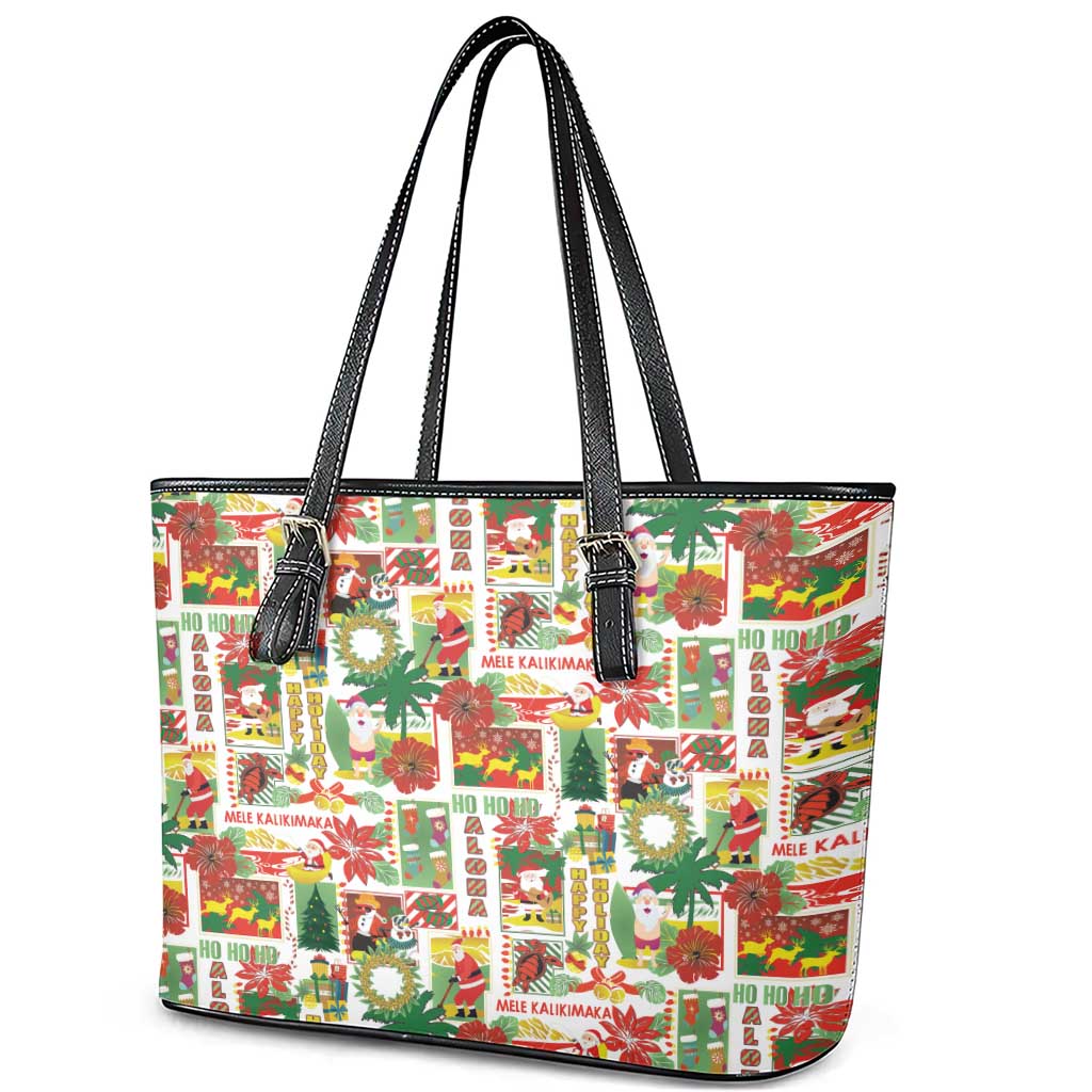 Hawaiian Santa Christmas Pattern Leather Tote Bag White Version - Polynesian Pride