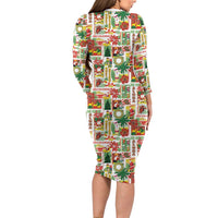 Hawaiian Santa Christmas Pattern Long Sleeve Bodycon Dress White Version - Polynesian Pride