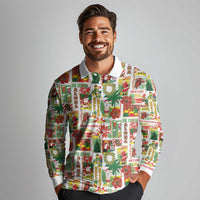 Hawaiian Santa Christmas Pattern Long Sleeve Polo Shirt White Version - Polynesian Pride