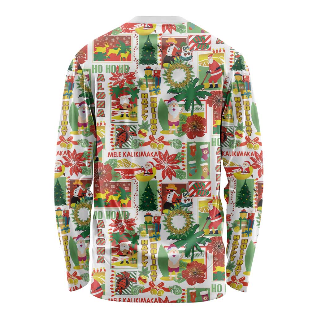 Hawaiian Santa Christmas Pattern Long Sleeve Shirt White Version - Polynesian Pride