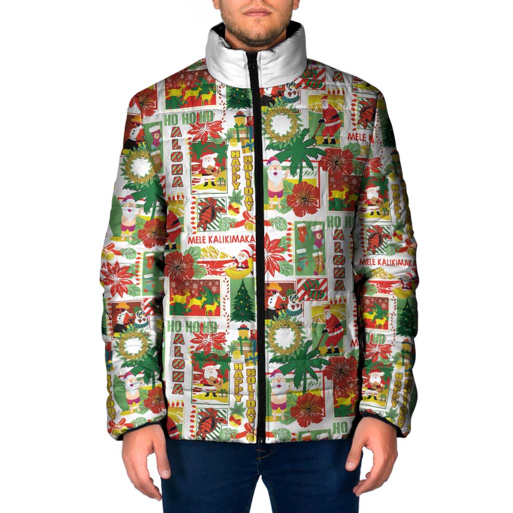 Hawaiian Santa Christmas Pattern Padded Jacket White Version - Polynesian Pride