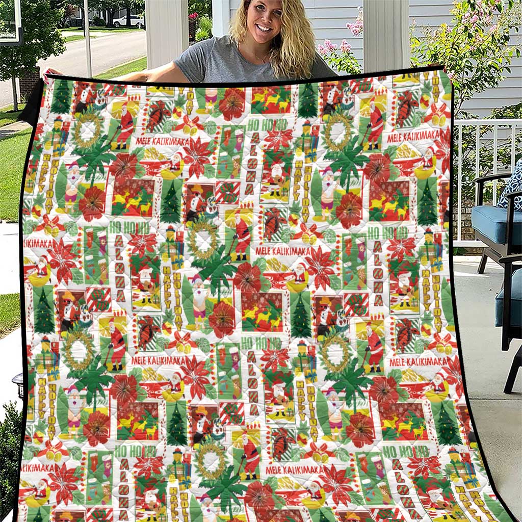 Hawaiian Santa Christmas Pattern Quilt White Version - Polynesian Pride
