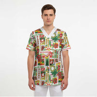 Hawaiian Santa Christmas Pattern Scrub Top White Version - Polynesian Pride