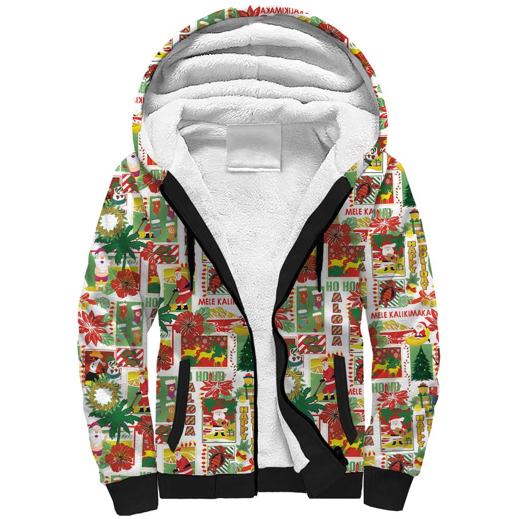 Hawaiian Santa Christmas Pattern Sherpa Hoodie White Version - Polynesian Pride