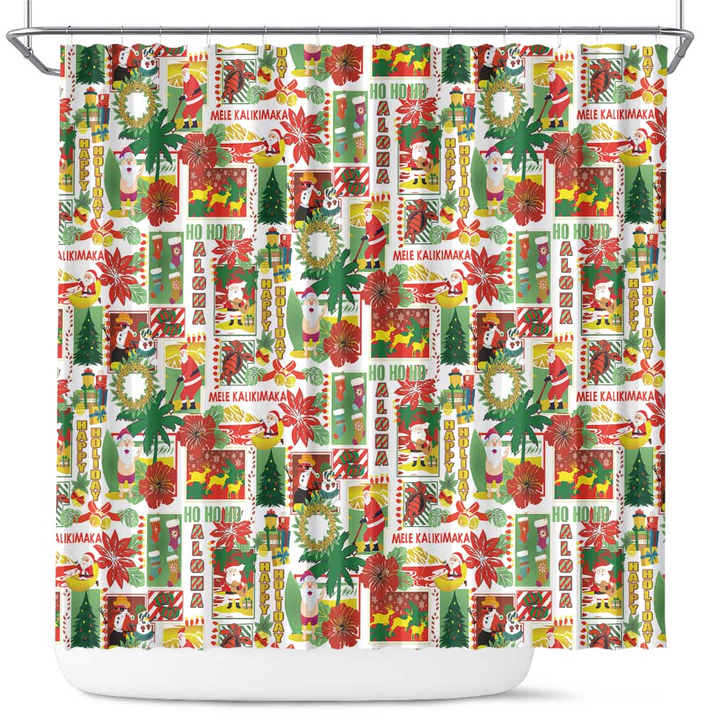 Hawaiian Santa Christmas Pattern Shower Curtain White Version - Polynesian Pride