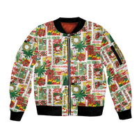 Hawaiian Santa Christmas Pattern Sleeve Zip Bomber Jacket White Version - Polynesian Pride