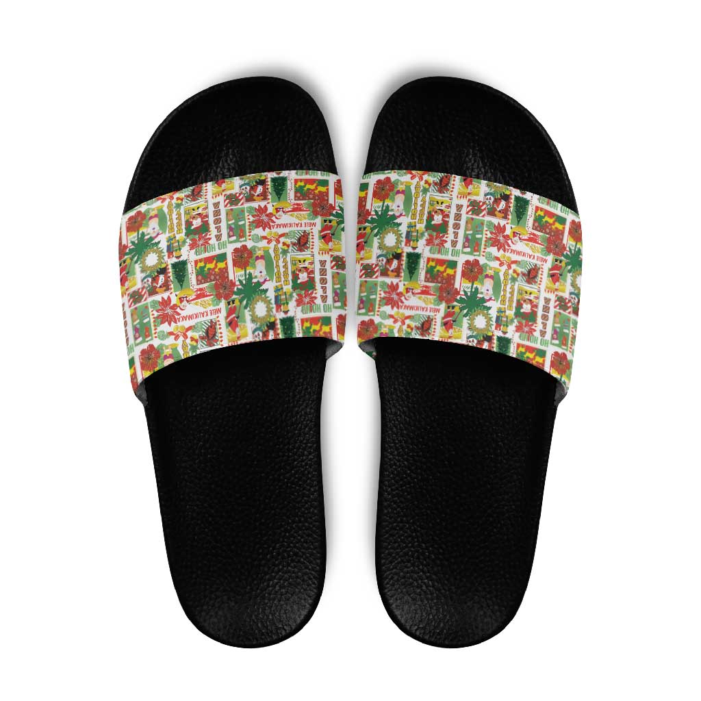 Hawaiian Santa Christmas Pattern Slide Sandals White Version - Polynesian Pride