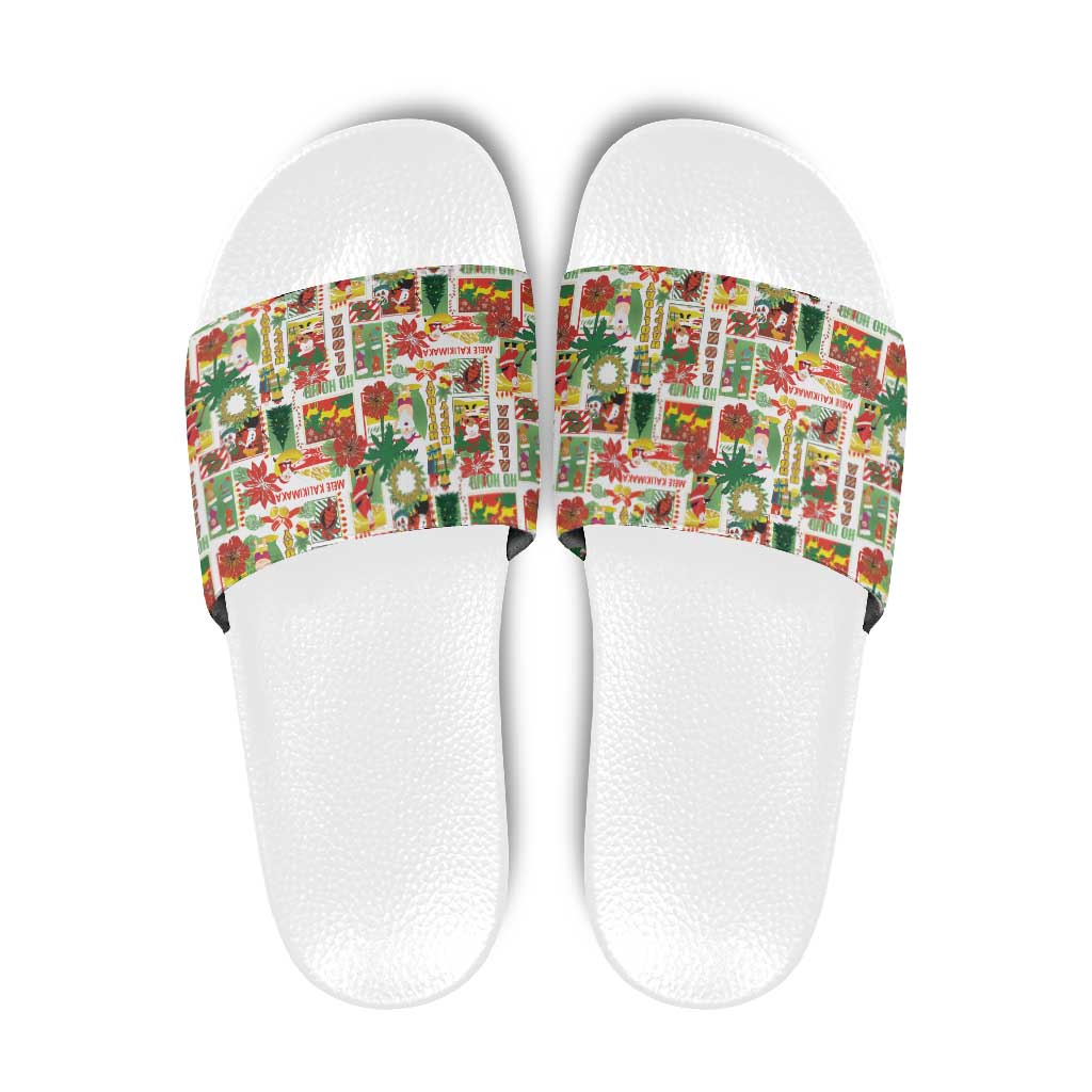 Hawaiian Santa Christmas Pattern Slide Sandals White Version - Polynesian Pride