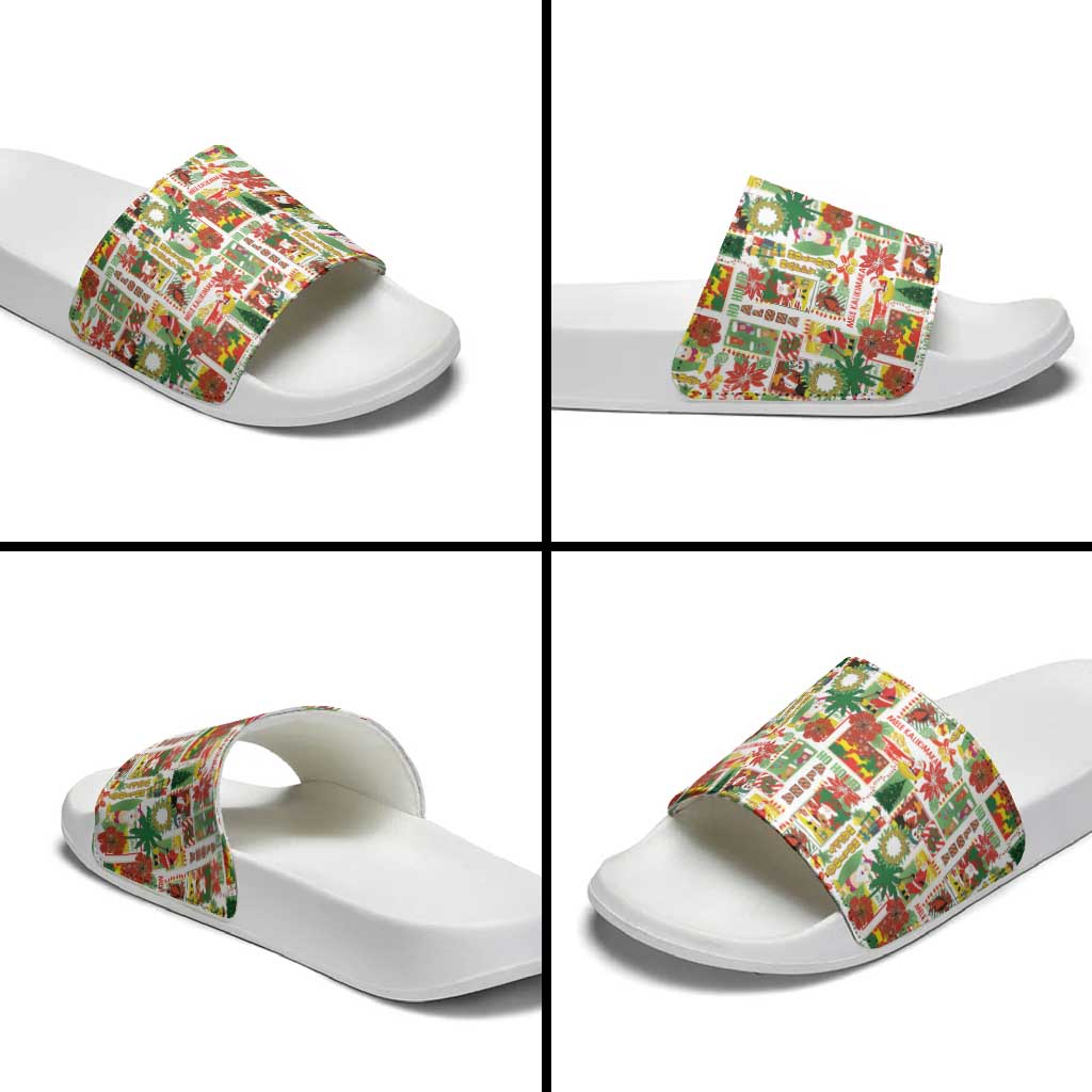 Hawaiian Santa Christmas Pattern Slide Sandals White Version - Polynesian Pride