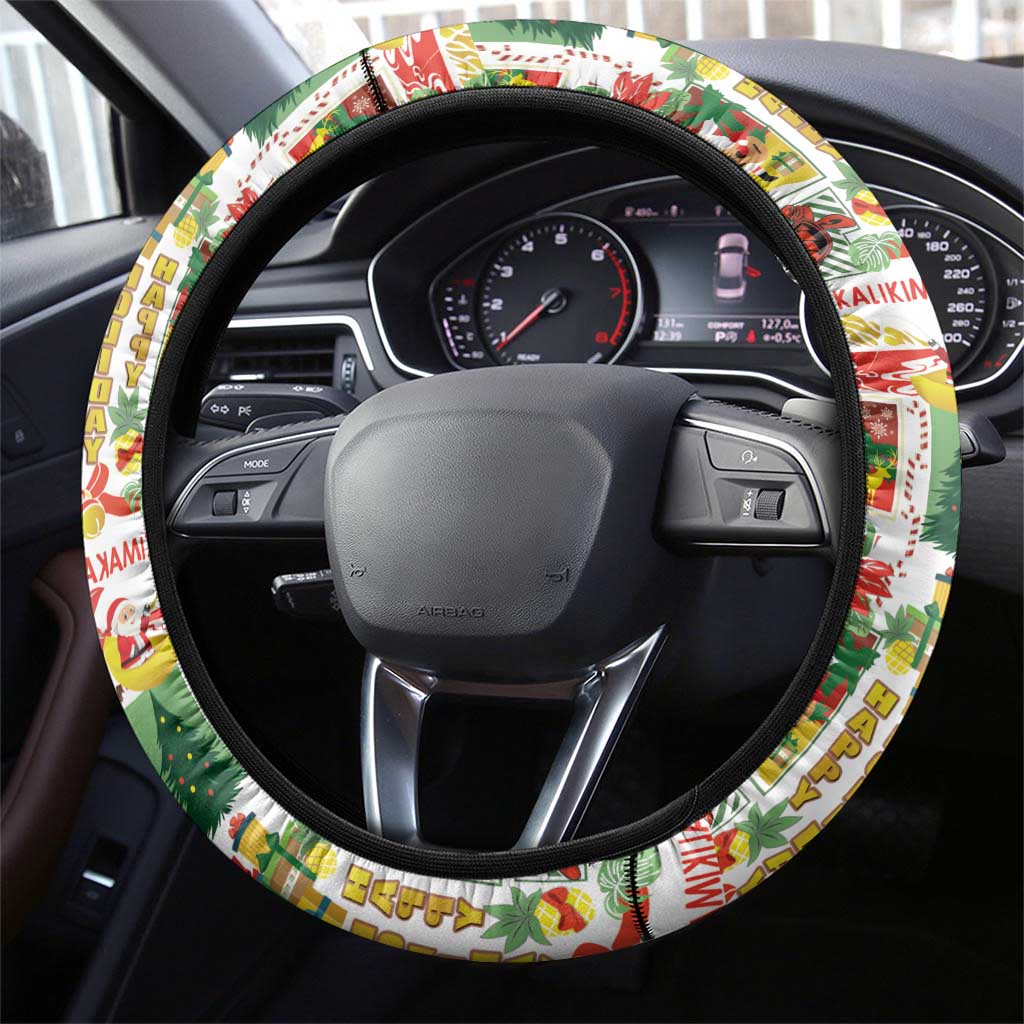 Hawaiian Santa Christmas Pattern Steering Wheel Cover White Version - Polynesian Pride