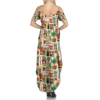Hawaiian Santa Christmas Pattern Summer Maxi Dress White Version - Polynesian Pride