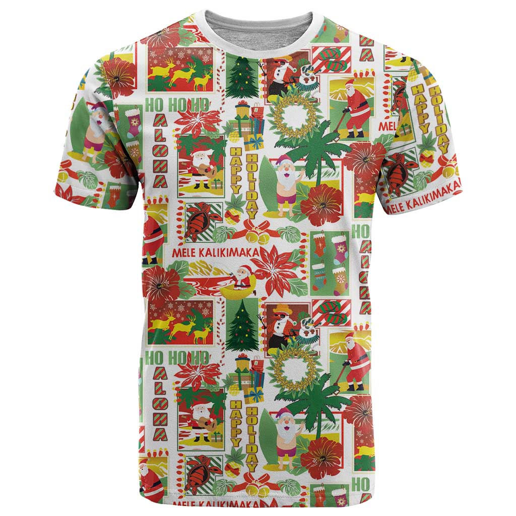 Hawaiian Santa Christmas Pattern T Shirt White Version - Polynesian Pride