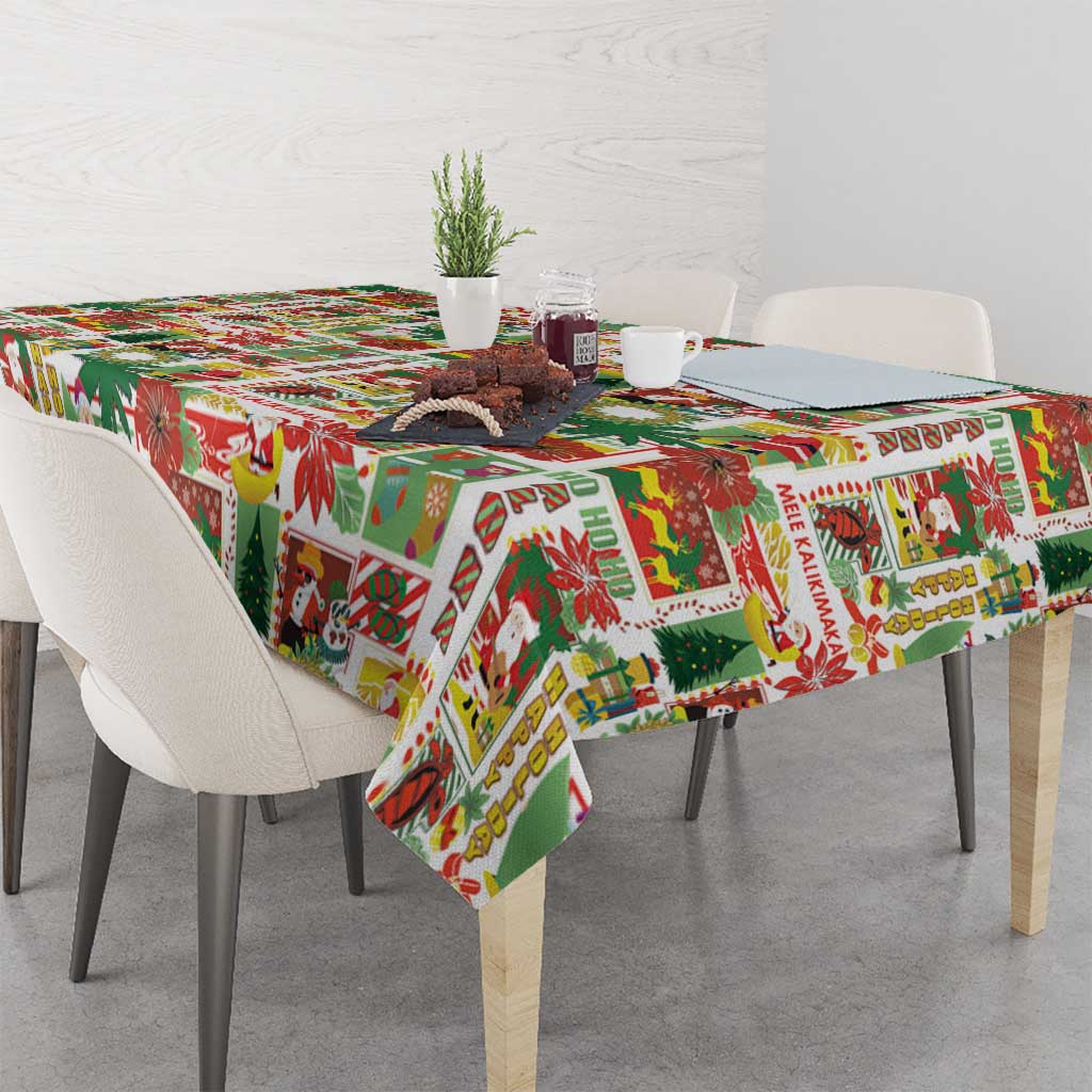Hawaiian Santa Christmas Pattern Tablecloth White Version - Polynesian Pride