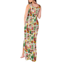 Hawaiian Santa Christmas Pattern Tank Maxi Dress White Version - Polynesian Pride