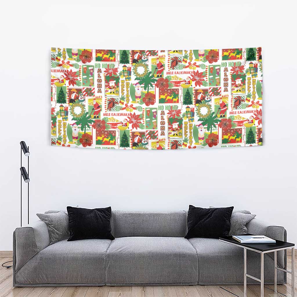 Hawaiian Santa Christmas Pattern Tapestry White Version - Polynesian Pride