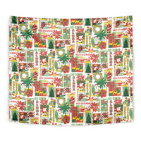 Hawaiian Santa Christmas Pattern Tapestry White Version - Polynesian Pride