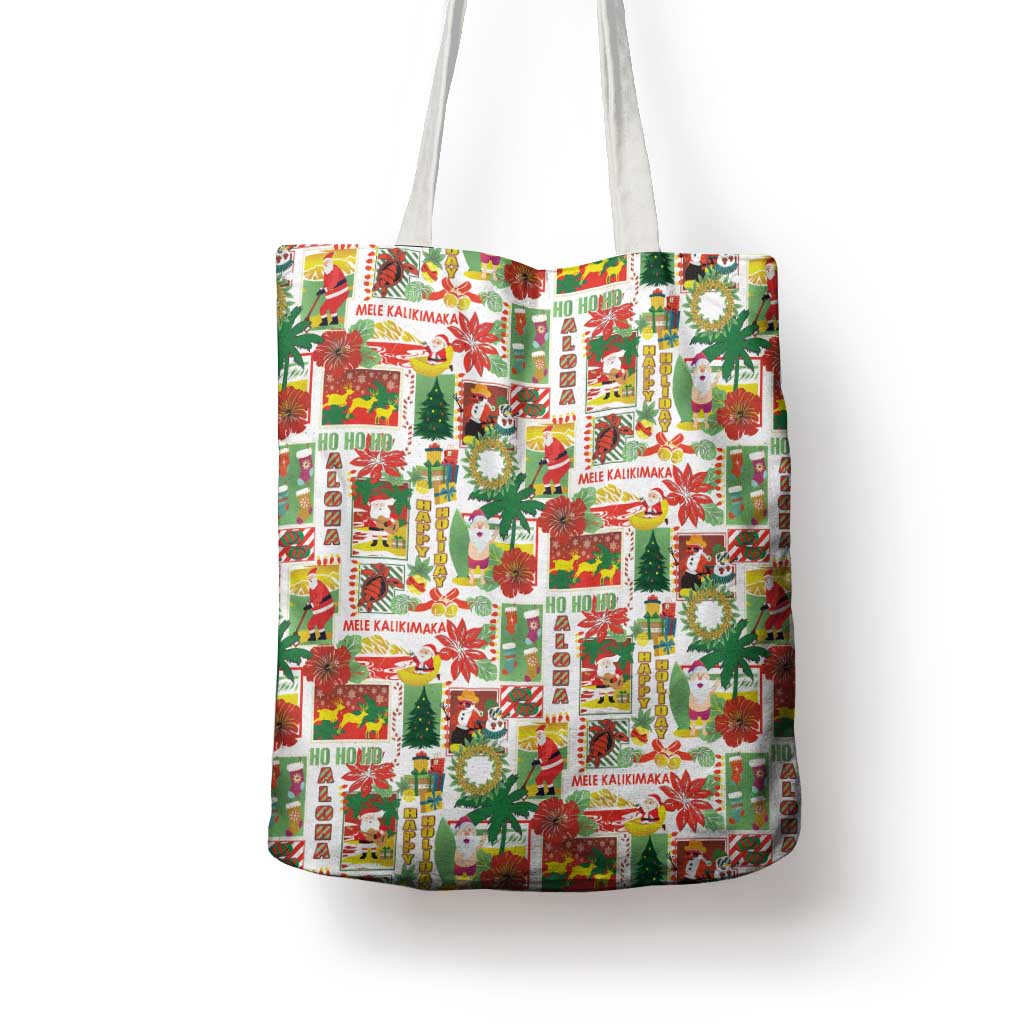 Hawaiian Santa Christmas Pattern Tote Bag White Version - Polynesian Pride