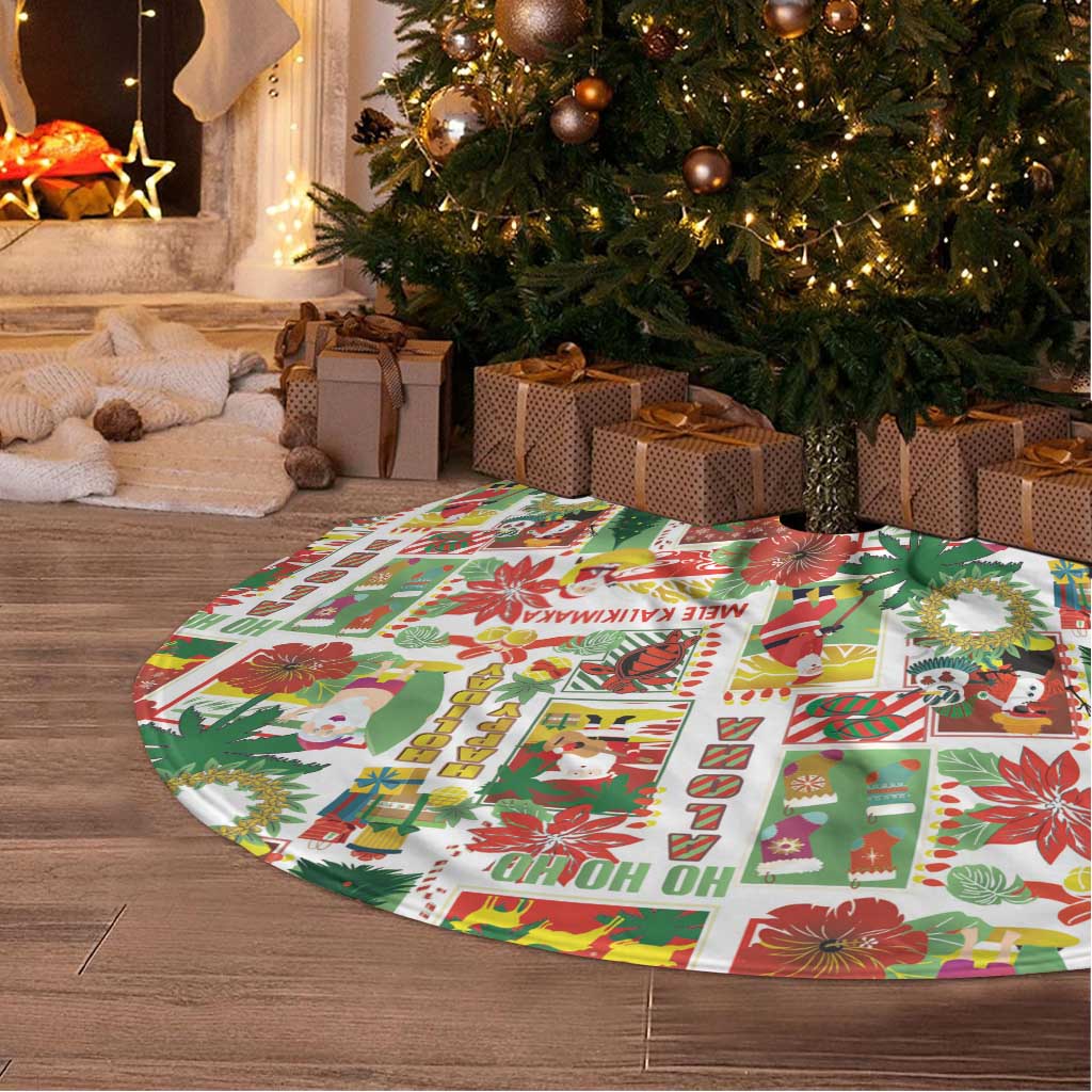 Hawaiian Santa Christmas Pattern Tree Skirt White Version - Polynesian Pride